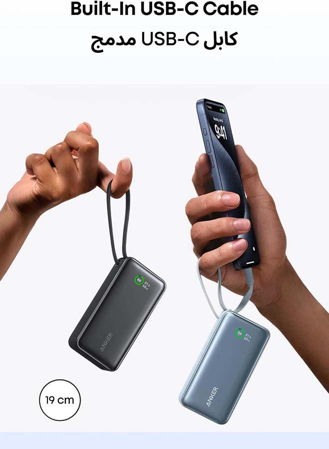 10000 mAh Anker Nano Power Bank, 10,000mAh Portable Charger with Built-In USB-C Cable, 30W Recharging, 30W Max Output with USB-C&A, for iPhone 17/16 Series, MacBook, Galaxy, AirPods, and More (Black) Black