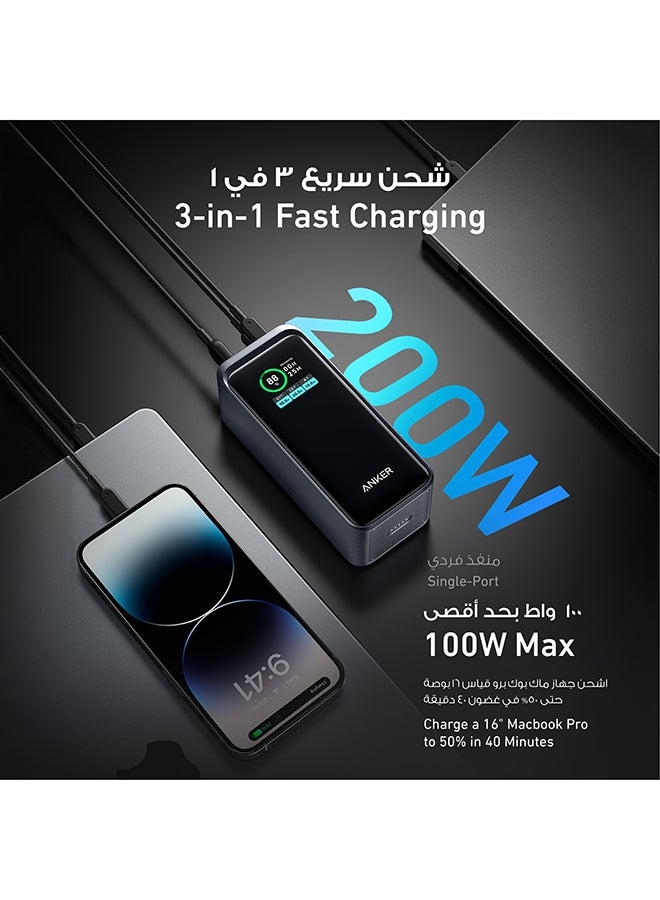 20000 mAh Prime Power Bank, 20,000mAh Portable Charger with 200W Output, Smart Digital Display, 2 USB-C and 1 USB-A Port Compatible with MacBook Pro/Air, iPhone 17/16 Series, Samsung, Huaiwei, Dell Black