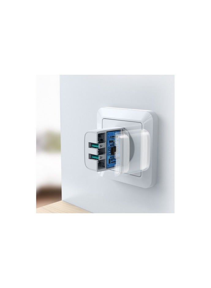 L-2A101 Dual Port Mini Fast Charger 2.1A White
