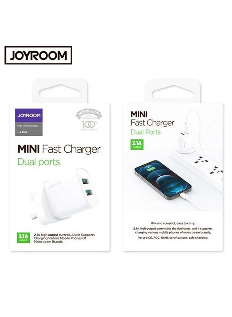L-2A101 Dual Port Mini Fast Charger 2.1A White