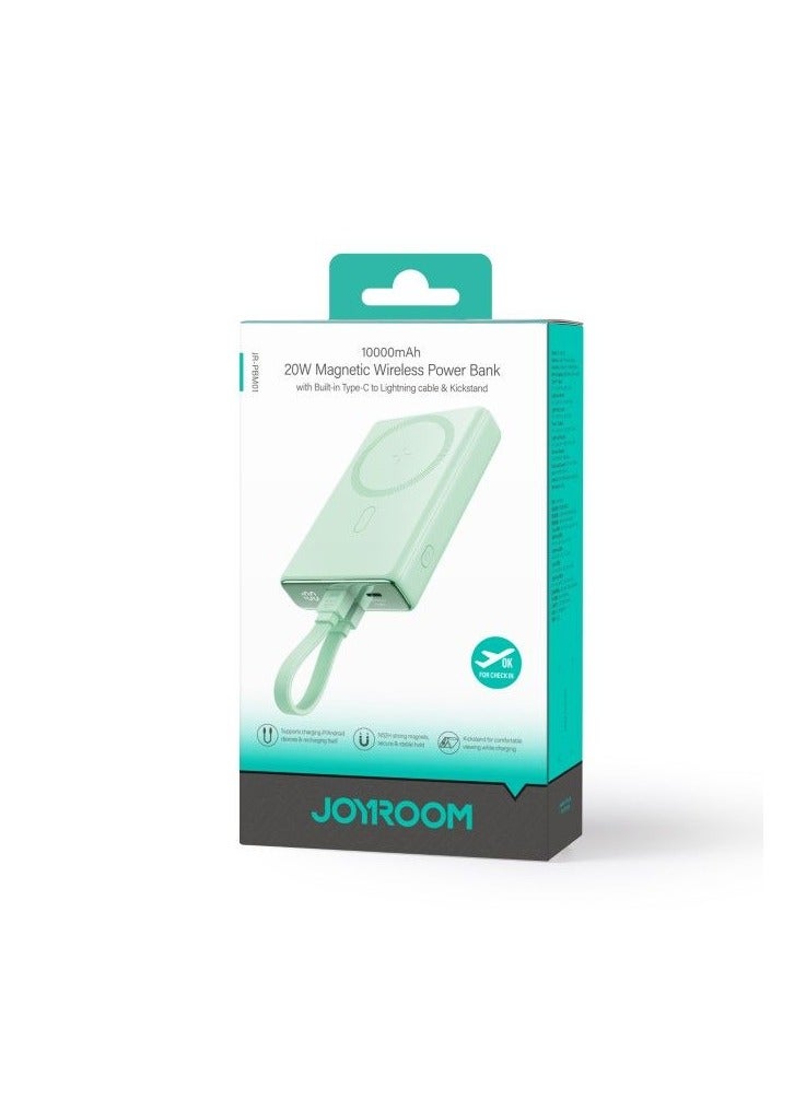 10000 mAh Joyroom - Magnetic Power Bank (20W) MagSafe Compatible, USB-C Port, Including USB-C to Lightning Cable Green