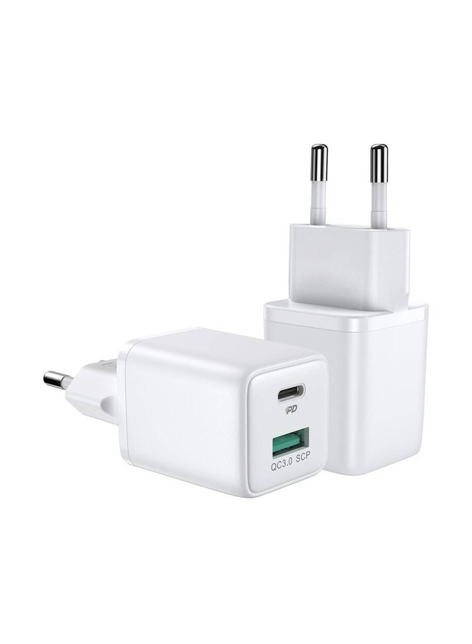 JOYROOM FAST WALL CHARGER (EU PLUG) USB / USB TYP C 30W POWER DELIVERY QUICKCHARGE 3.0 AFC FCP WHITE (L-QP303) White