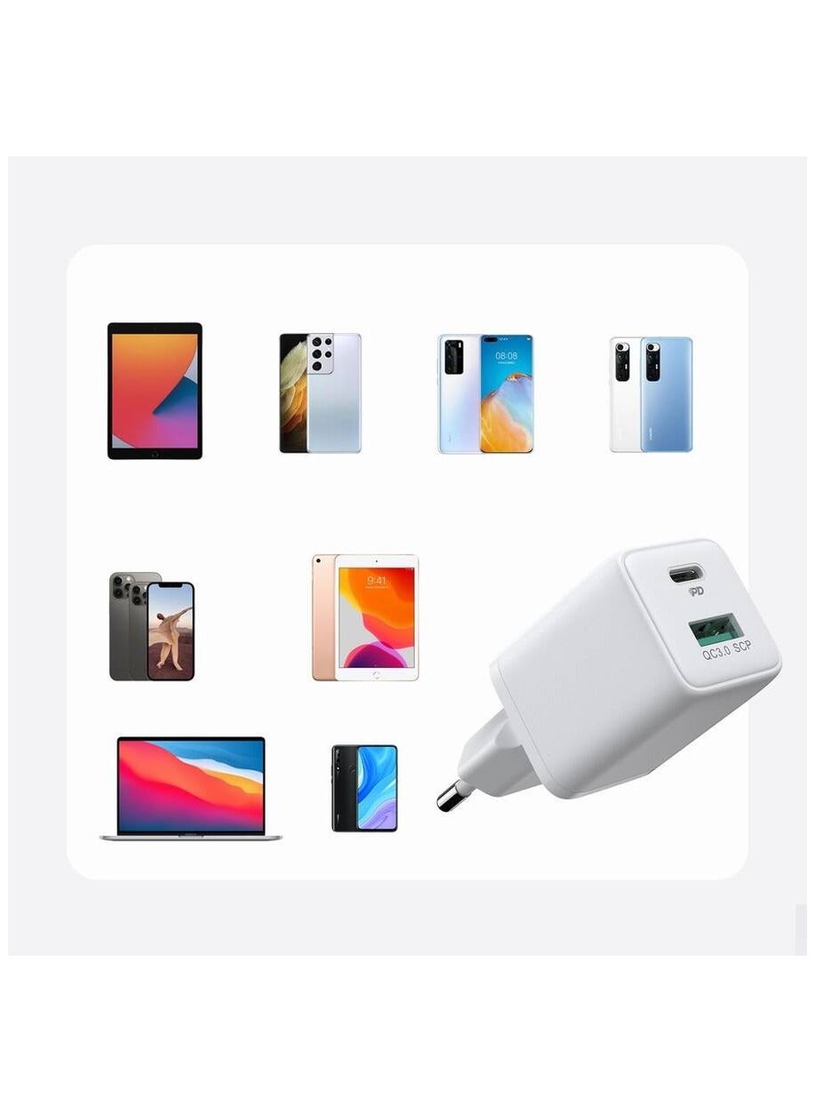 JOYROOM FAST WALL CHARGER (EU PLUG) USB / USB TYP C 30W POWER DELIVERY QUICKCHARGE 3.0 AFC FCP WHITE (L-QP303) White