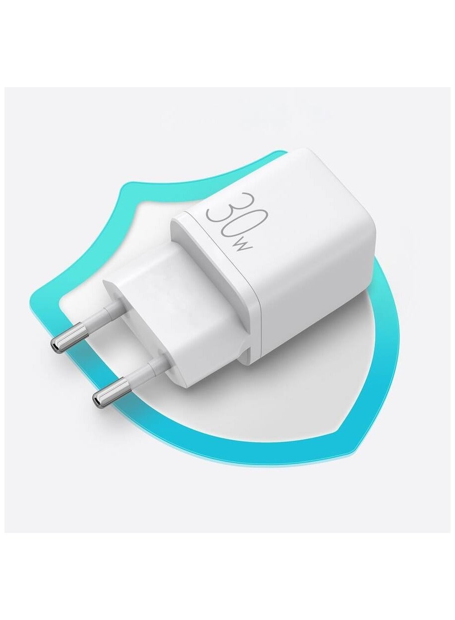 JOYROOM FAST WALL CHARGER (EU PLUG) USB / USB TYP C 30W POWER DELIVERY QUICKCHARGE 3.0 AFC FCP WHITE (L-QP303) White