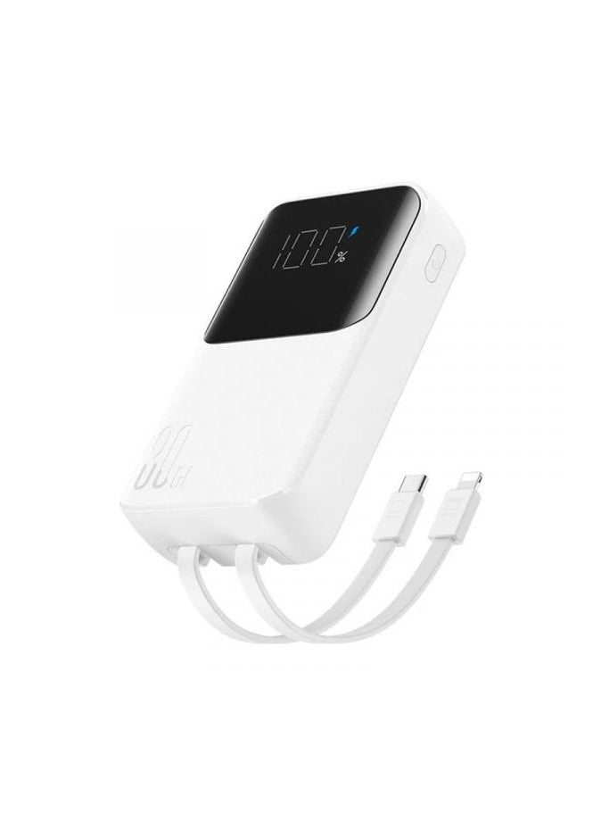 10000 mAh JR-PBC06 Mini Power Bank with Dual Cables, 30W - White