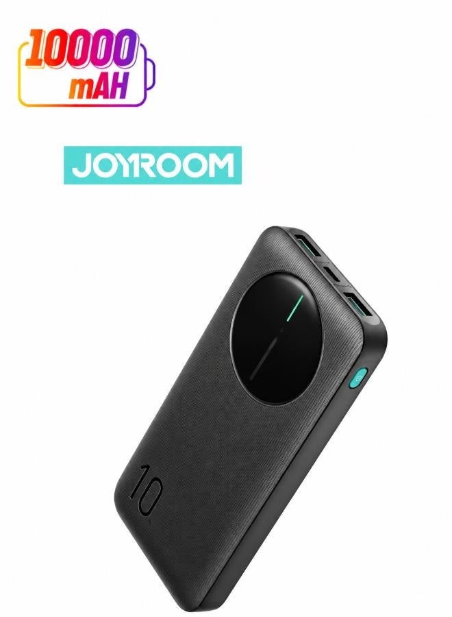 10000 mAh ,JR-PBF12 LED Power Bank – 12 W USB‑C Pd & Dual 2.4 A USB‑A Outputs, Led Battery Display, Ultra-Slim Fireproof Design, Triple‑Device Fast Charging - Black