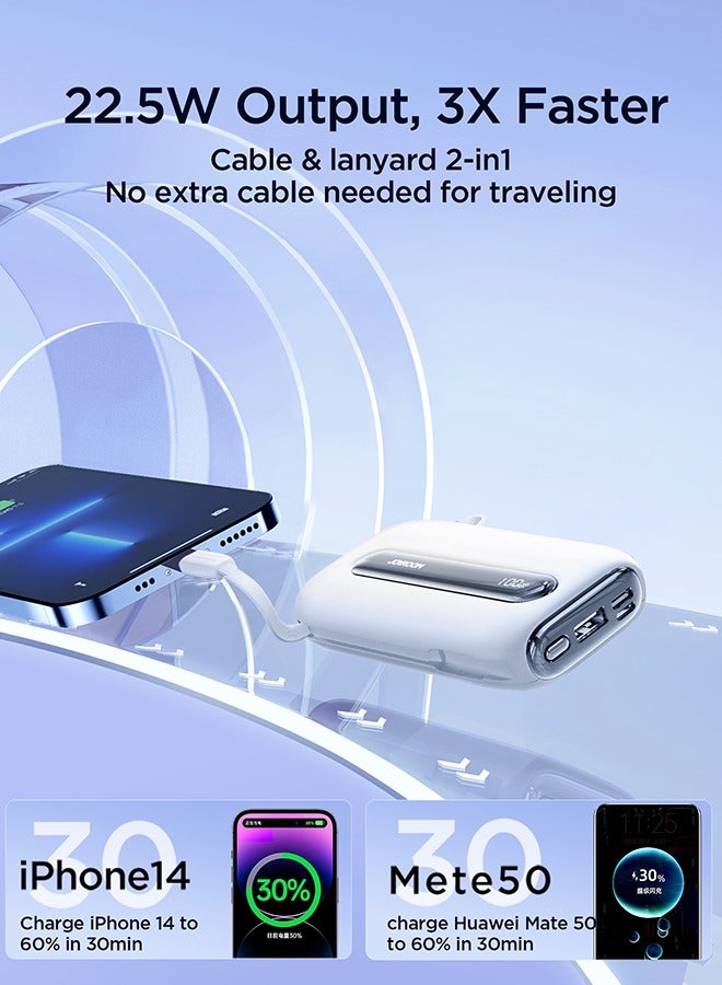 20000 mAh JR-L012 Plus 22.5W mini Power Bank 20000mAh with Dual Cables White