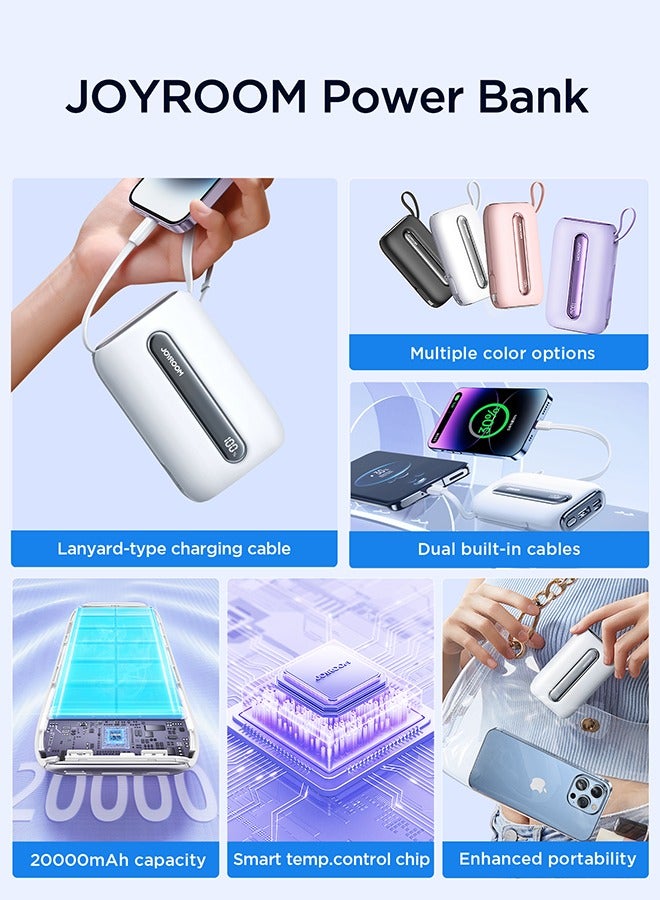 20000 mAh JR-L012 Plus 22.5W mini Power Bank 20000mAh with Dual Cables White