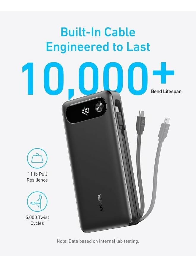 20000 mAh Power Bank 20,000 mAh, 87W Total Output with Built-in USB-C Cable & 1 USB-C and 1 USB-A Black