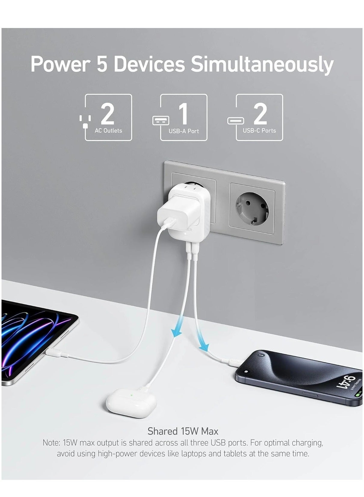 Anker Wall Charger (5-in-1) White | A92A2321