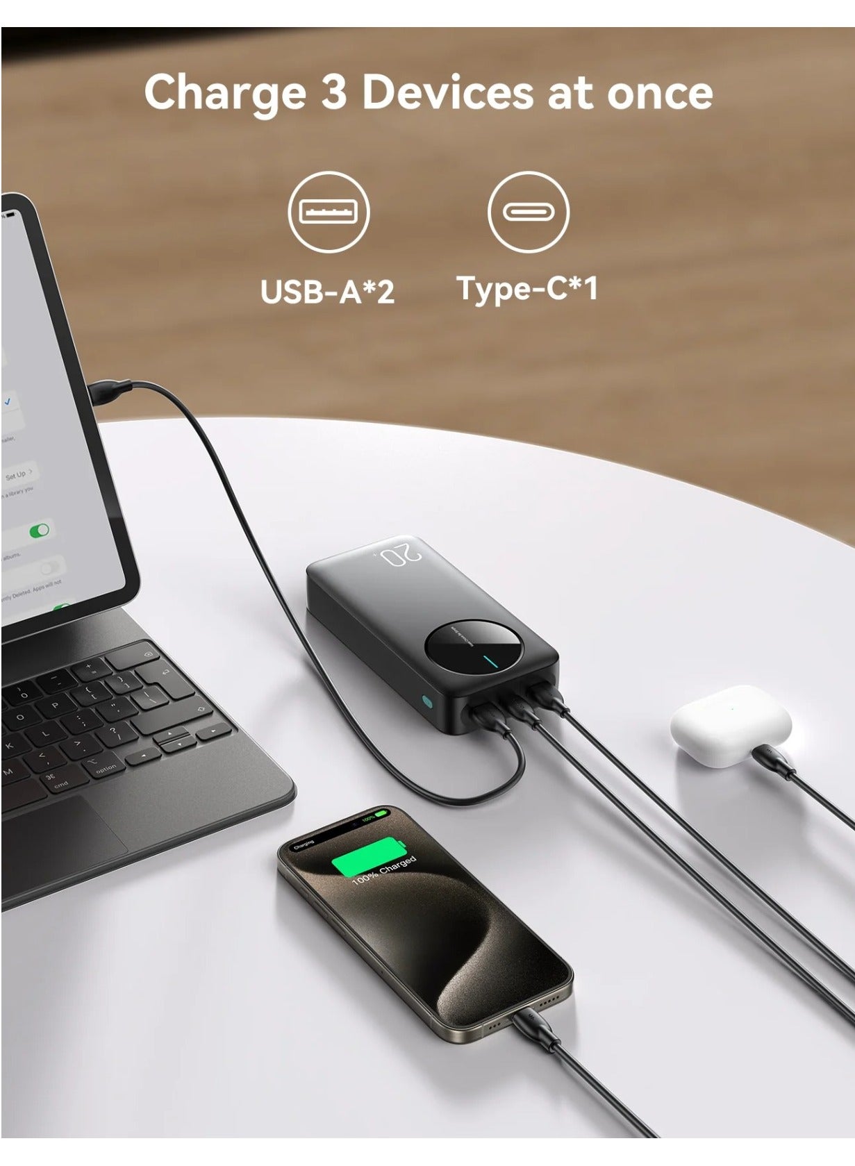 20000 mAh JR-PBF14 2.4A LED Power Bank Black