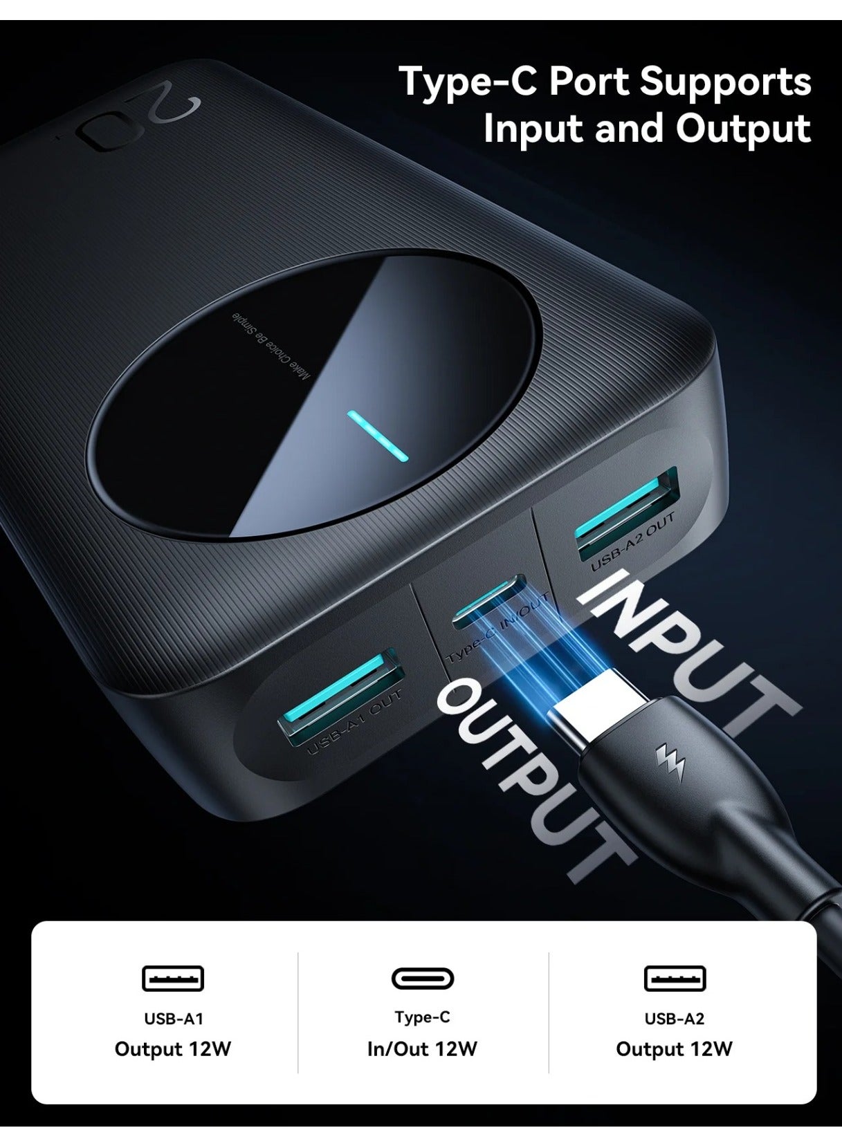 20000 mAh JR-PBF14 2.4A LED Power Bank Black