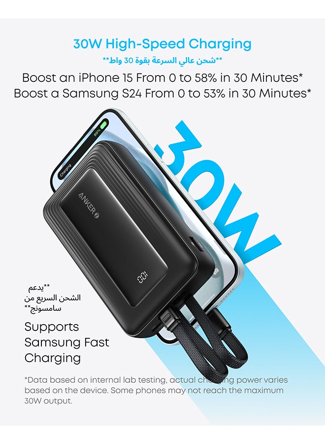 20000 mAh Anker Zolo Power Bank, 20,000mAh 30W Max Fast Portable Charger with Built-in USB-C and MFi Certified Lightning Cables, 1 USB-C, 1 USB-A, Battery Pack for iPhone 17/16/15/14/13 Series, Galaxy, and more (Black) Black