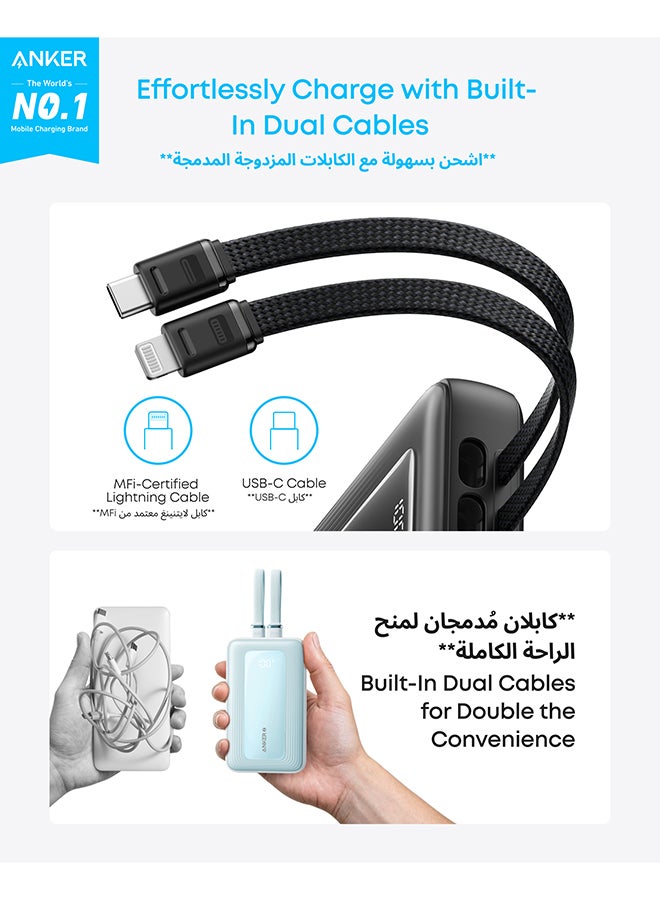 20000 mAh Anker Zolo Power Bank, 20,000mAh 30W Max Fast Portable Charger with Built-in USB-C and MFi Certified Lightning Cables, 1 USB-C, 1 USB-A, Battery Pack for iPhone 17/16/15/14/13 Series, Galaxy, and more (Black) Black