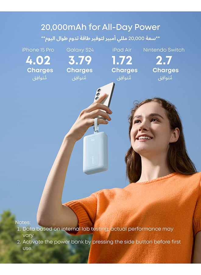 20000 mAh Anker Zolo Power Bank, 20,000mAh 30W Max Fast Portable Charger with Built-in USB-C and MFi Certified Lightning Cables, 1 USB-C, 1 USB-A, Battery Pack for iPhone 17/16/15/14/13 Series, Galaxy, and more (Black) Black