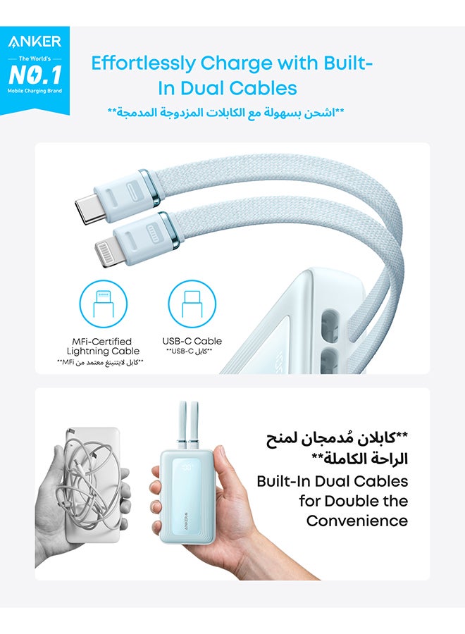 20000 mAh Anker Zolo Power Bank, 20,000mAh 30W Max Fast Portable Charger with Built-in USB-C and MFi Certified Lightning Cables, 1 USB-C, 1 USB-A, Battery Pack for iPhone 17/16/15/14/13 Series, Galaxy, and more (Black) Black