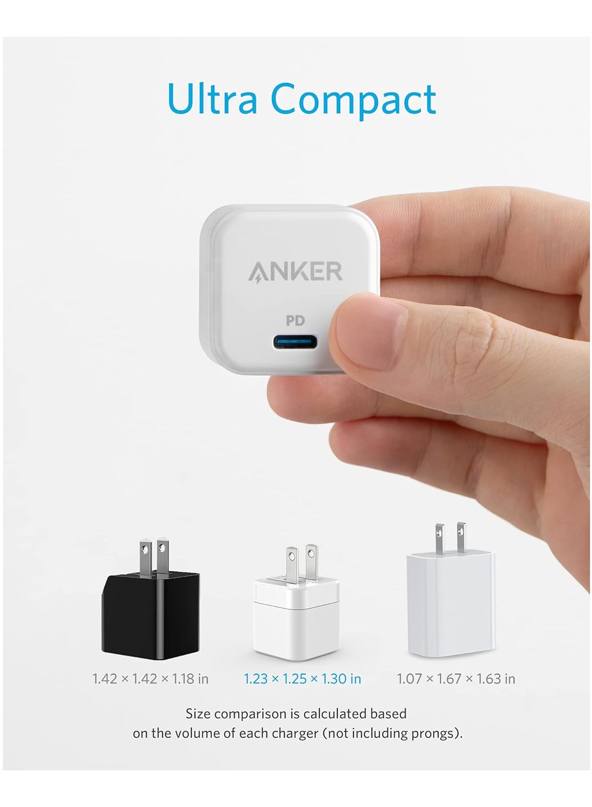 USB C Charger, Anker Fast Charger with Foldable Plug, PowerPort III 20W Cube Charger for iPhone 14/14 Plus/14 Pro/14 Pro Max/13, Galaxy, iPad/iPad Mini and More (Cable Not Included)