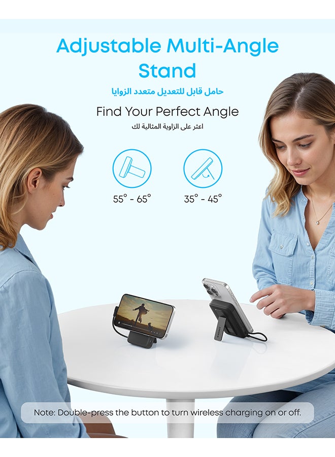 10000 mAh Anker Zolo Magnetic Power Bank, 10,000mAh Wireless Portable Charger with 30W Max Fast Charging, Battery Pack with Built-in USB-C Cable and Adjustable Stand, for iPhone 17/16/15/14/13/12 Series, AirPods, and More (Black) Black+Built-in USB-C Cable