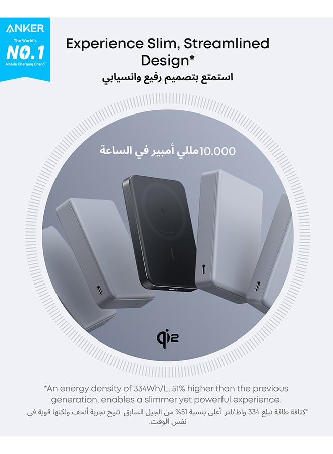 10000 mAh Anker MagGo Power Bank, Ultra-Slim 10,000mAh Magnetic Portable Charger, Qi2 Certified 15W Ultra-Fast MagSafe-Compatible Battery Pack, PD 30W, Ergonomic Design, For iPhone17/16/15/14/13/12 Series (Black) Black