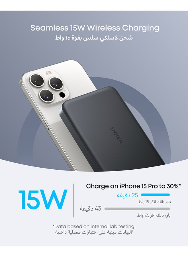 10000 mAh Anker MagGo Power Bank, Ultra-Slim 10,000mAh Magnetic Portable Charger, Qi2 Certified 15W Ultra-Fast MagSafe-Compatible Battery Pack, PD 30W, Ergonomic Design, For iPhone17/16/15/14/13/12 Series (Black) Black