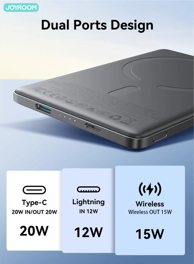 5000 mAh 5000Mah Ultra-Slim Magnetic Power Bank | 0.9Cm Thin – Feels Invisible, Won’T Block Camera | 20W Pd Wired + 15W Wireless, Type-C & Lightning Input, Smart Chip Space Grey