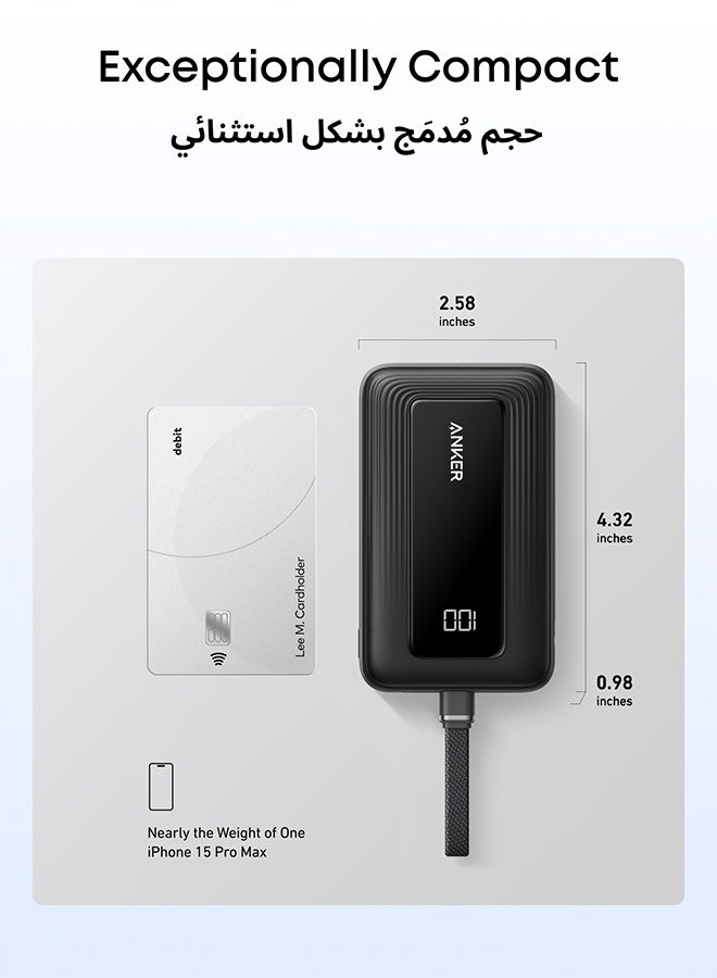 10000 mAh Zolo Power Bank, 10,000mAh 30W High-Speed Portable Charger with Built-In USB-C Cable, Battery Pack For iPhone 17/17 Air/17 Pro/17 Pro Max/16 Series, Galaxy, and More (Black, 10000 mAh) Black