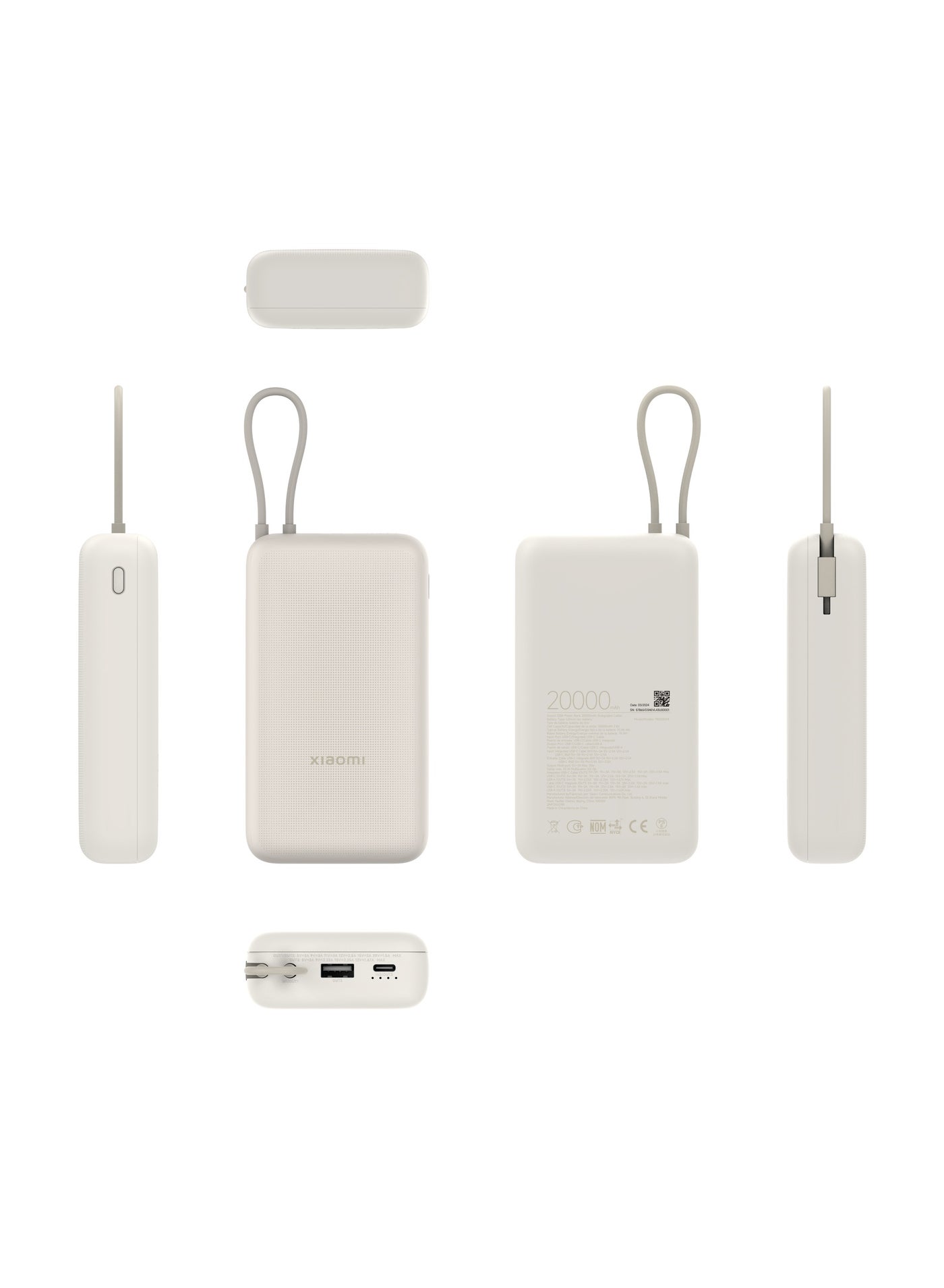 20000 mAh 33W Power Bank 20000mAh (Integrated Cable) Tan | High capacity, long battery life with two-way fast charging | 3 Ports Output Tan