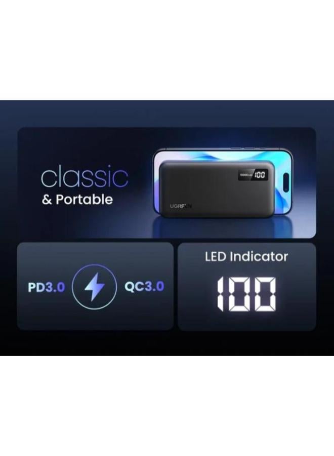 10000.0 mAh UGREEN 10000mAh Mini Quick Charging 20W Power Bank Black