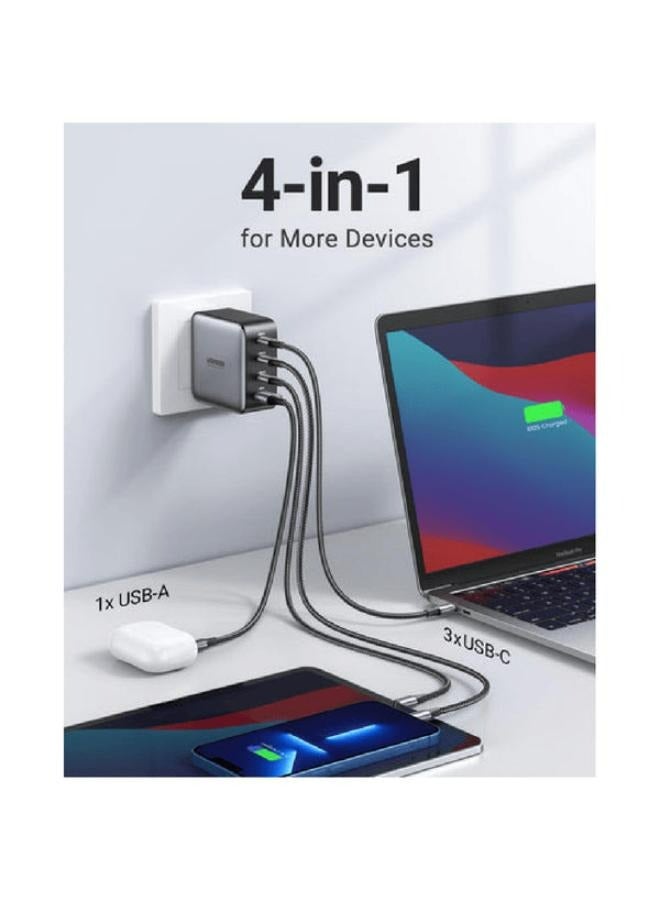 USB-A 3xUSB-C 100W GaN Wall Charger USB-C Cable Black