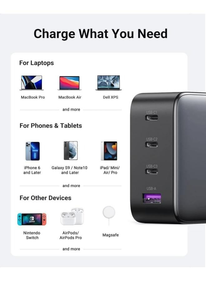 USB-A 3xUSB-C 100W GaN Wall Charger USB-C Cable Black