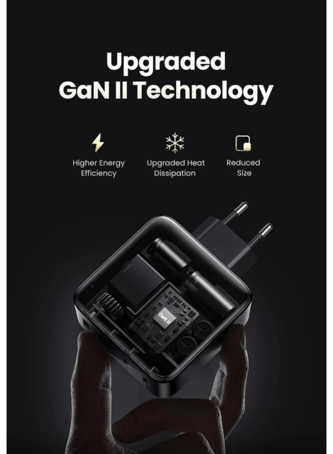 USB-A 3xUSB-C 100W GaN Wall Charger USB-C Cable Black