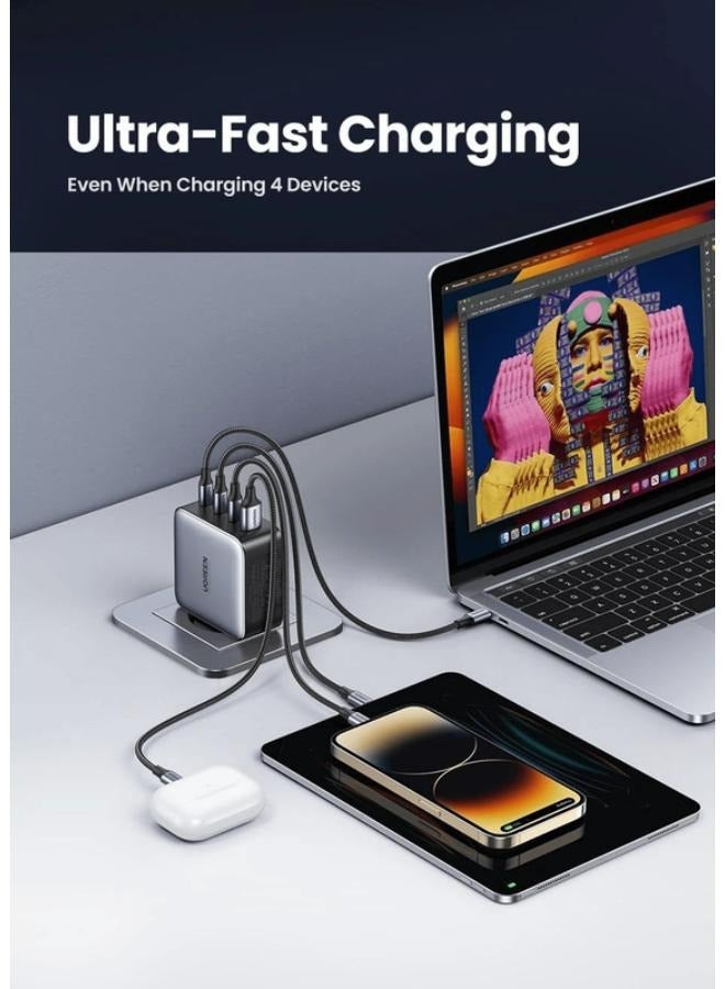 USB-A 3xUSB-C 100W GaN Wall Charger USB-C Cable Black