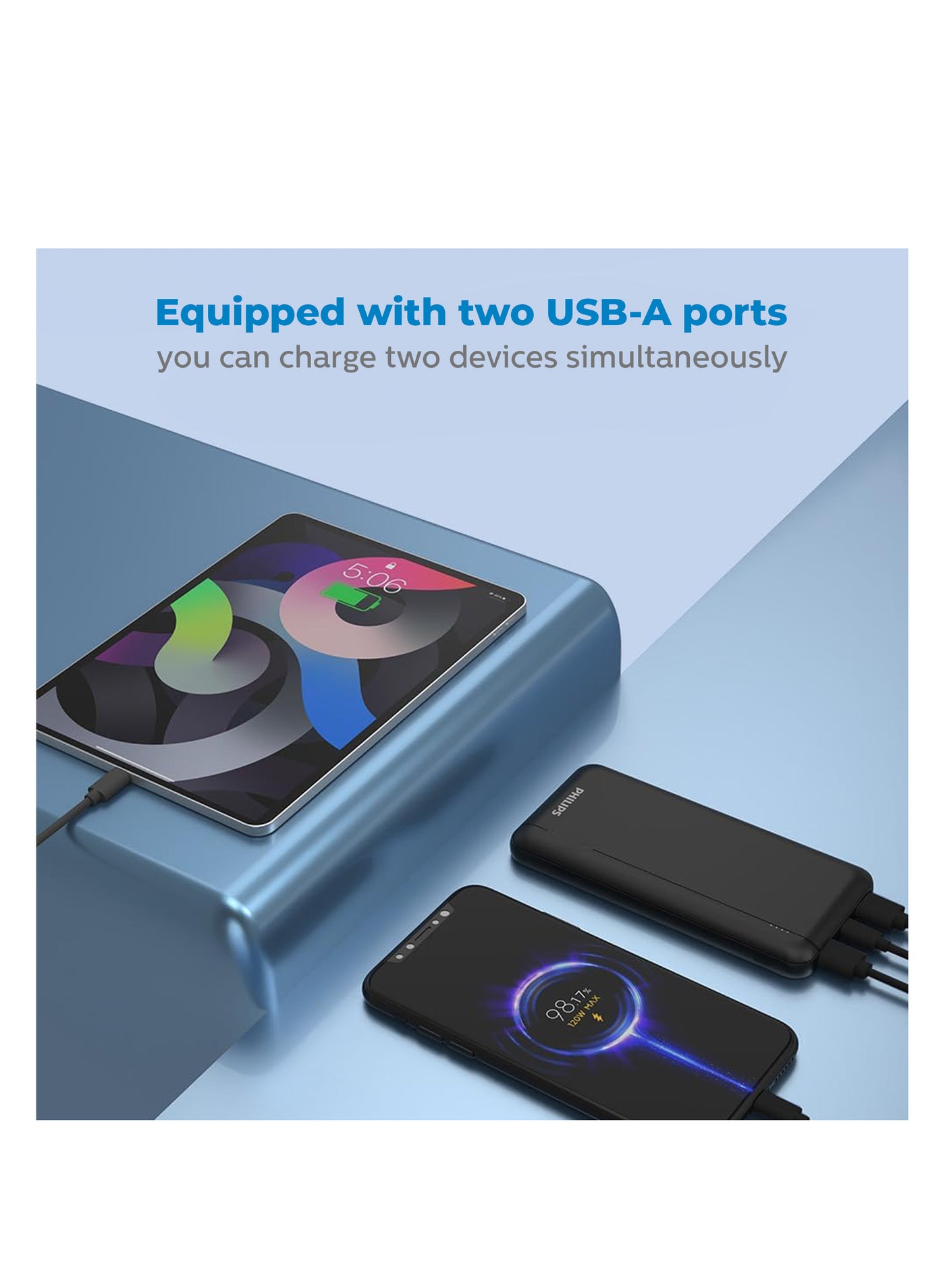 10000 mAh Battery Compact And Portable Power Bank, 20W, USB-A And USB-C Ports With LED Power Indicator - Black