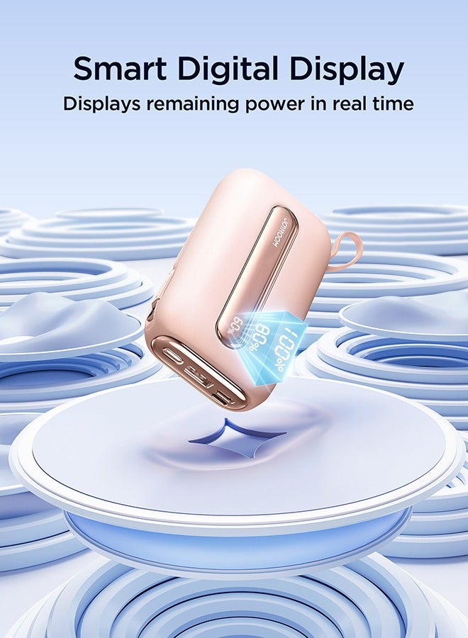 20000 mAh JR-L012 Plus 22.5W Ultra Fast Charging Mini Power Bank With Dual Cables Pink
