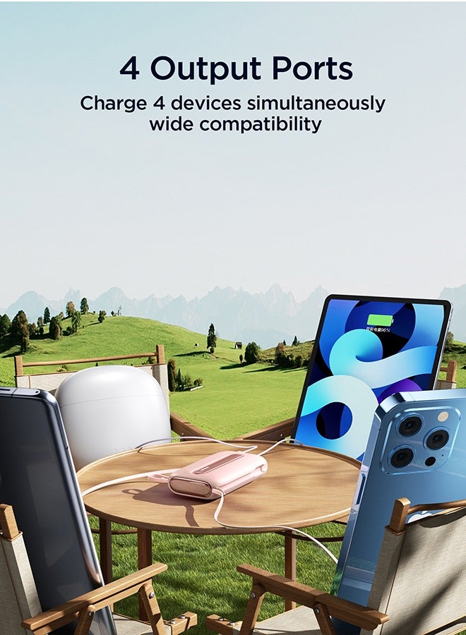 20000 mAh JR-L012 Plus 22.5W Ultra Fast Charging Mini Power Bank With Dual Cables Pink