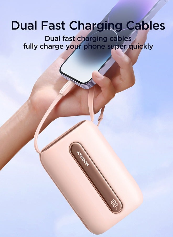 20000 mAh JR-L012 Plus 22.5W Ultra Fast Charging Mini Power Bank With Dual Cables Pink