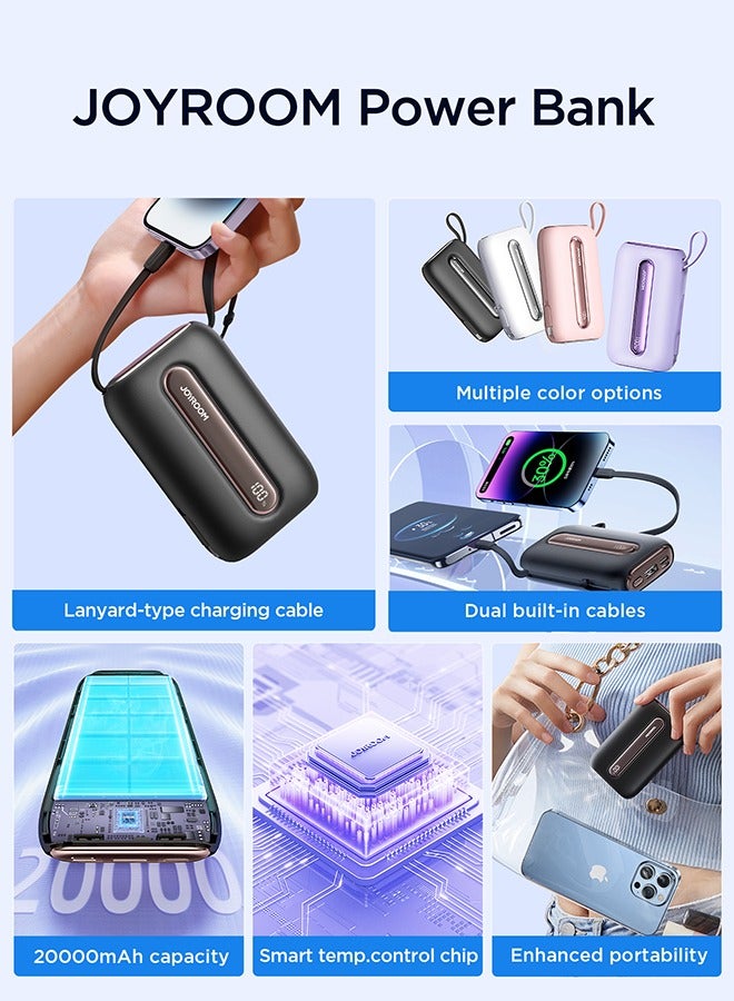 20000 mAh JR-L012 Plus 22.5W Ultra Fast Charging Mini Power Bank With Dual Cables Black