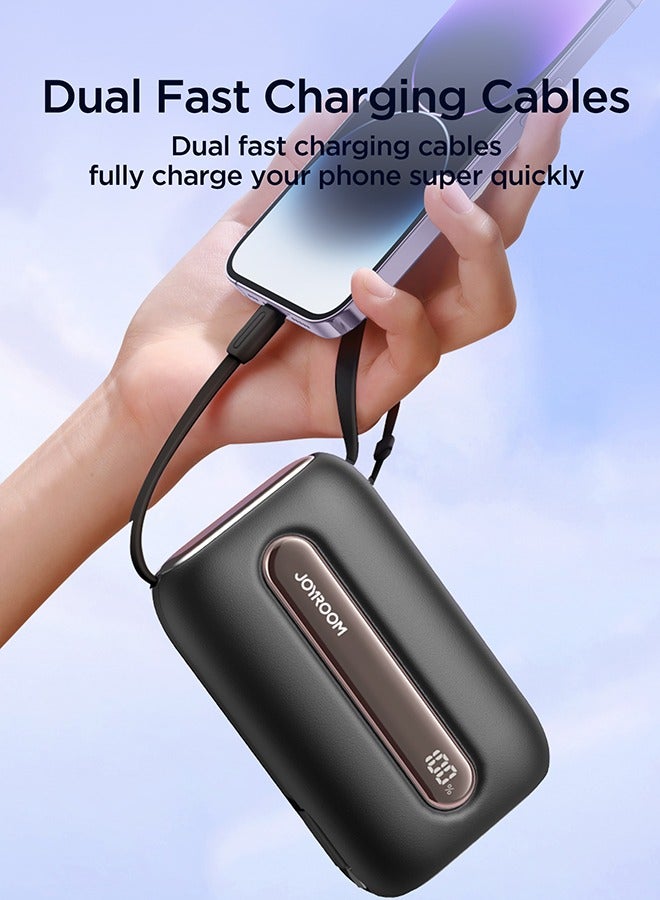 20000 mAh JR-L012 Plus 22.5W Ultra Fast Charging Mini Power Bank With Dual Cables Black
