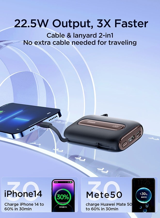 20000 mAh JR-L012 Plus 22.5W Ultra Fast Charging Mini Power Bank With Dual Cables Black