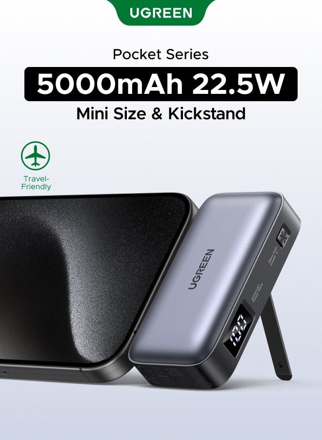 5000 mAh 5000mAh Mini Power Bank With Kickstand PD20W SCP22.5W Fast Charging Portable Charger, Built-in USB-C Plug & Phone Stand, Small Pocket External Battery for iPhone 18 Pro, iPhone 18 Pro Max, iPhone Duo, iPhone 17 16 Pro Max, Galaxy S26 S25 Ultra, Xiaomi Huawei OPPO 5000mAh 20W