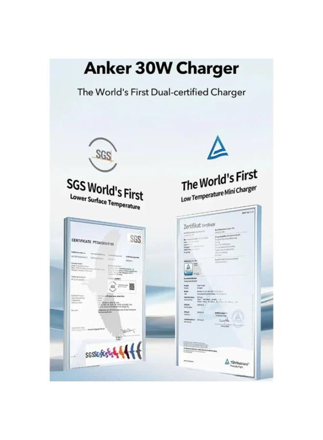 Zolo 30w -Nano III Fast Charger for iPhone 15-16 Series, PPS, PIQ 3.0, Foldable, 30W Blue