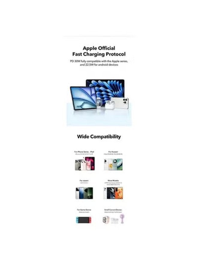 Zolo 30w -Nano III Fast Charger for iPhone 15-16 Series, PPS, PIQ 3.0, Foldable, 30W Black