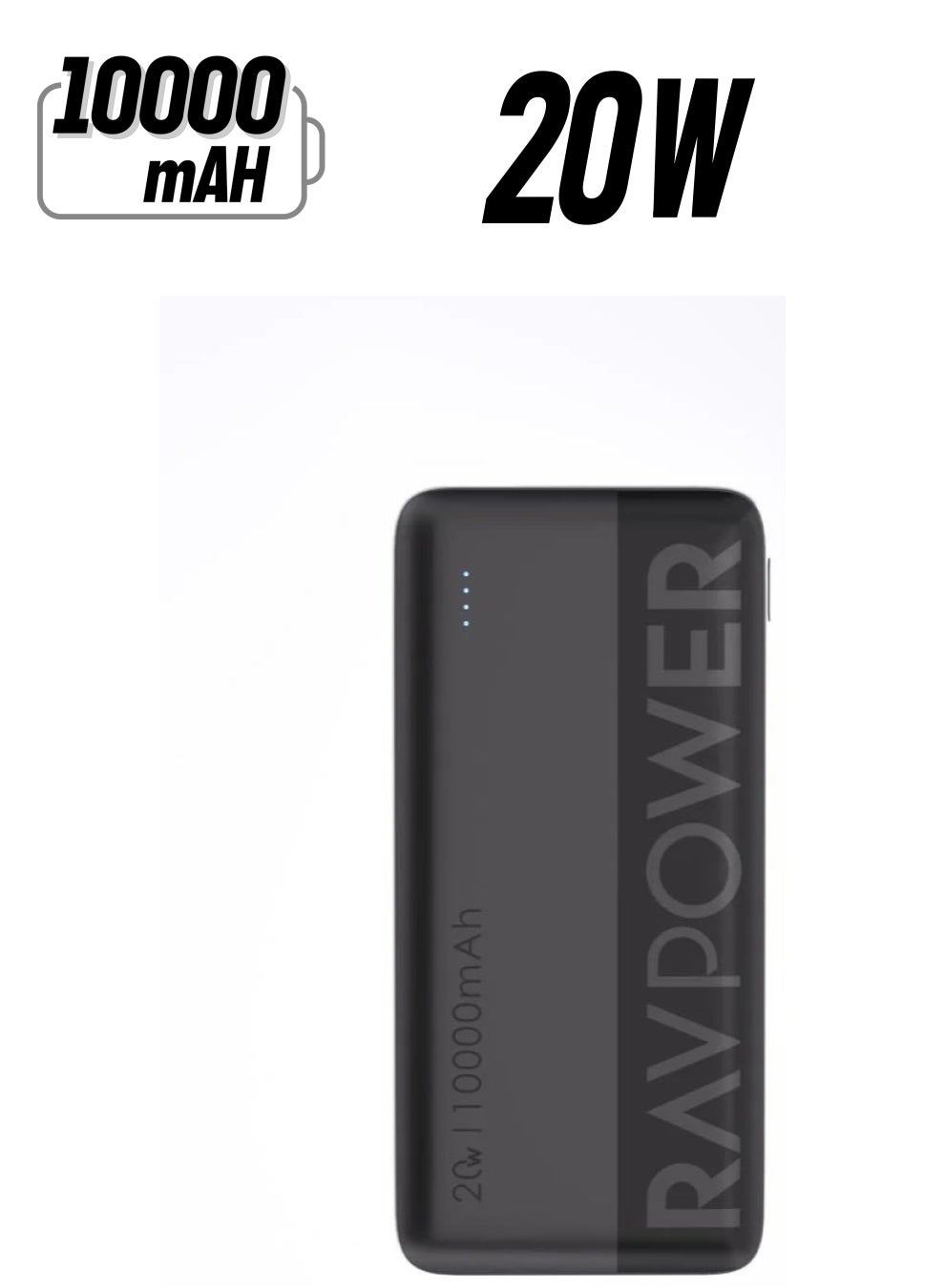 10000 mAh Portable Charger Power Bank 10000mAh 20W PD Fast Charging 22.5W USB-A 3-Port Battery Pack Charge 3 Devices Simultaneously for iPhone Samsung Galaxy RP-PB1228 black