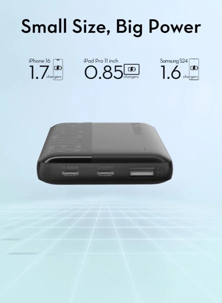 10000 mAh Portable Charger Power Bank 10000mAh 20W PD Fast Charging 22.5W USB-A 3-Port Battery Pack Charge 3 Devices Simultaneously for iPhone Samsung Galaxy RP-PB1228 black