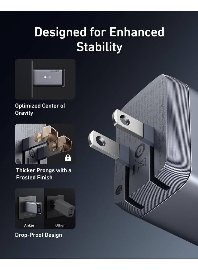 Prime Charger, 100W 3-Port GaN USB C Charger Block, Foldable and Compact for MacBook, iPad, iPhone 17/iPhone Series, Galaxy S24/S23, and More
