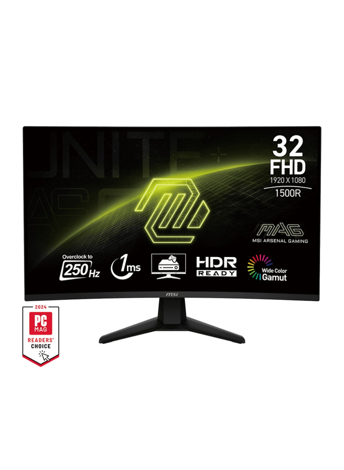 MAG 32C6X Curved Gaming Monitor, 32" VA Display, FHD Resolution, 250Hz (OC) Refresh Rate, 1ms (MPRT) Response Time, Adaptive Sync Technology, 1500R Curvature, 9S6-3DD41M-018 Black Black