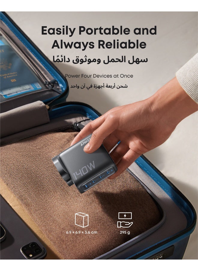 Anker 140W USB C Charger, Laptop Charger, 4-Port Multi-Device Fast Charging, Advanced GaN Power Adapter, Intuitive Touch Controls, Compatible with MacBook, iPhone 17 Series, Samsung, Pixel, and More (Dark Grey) Dark Grey