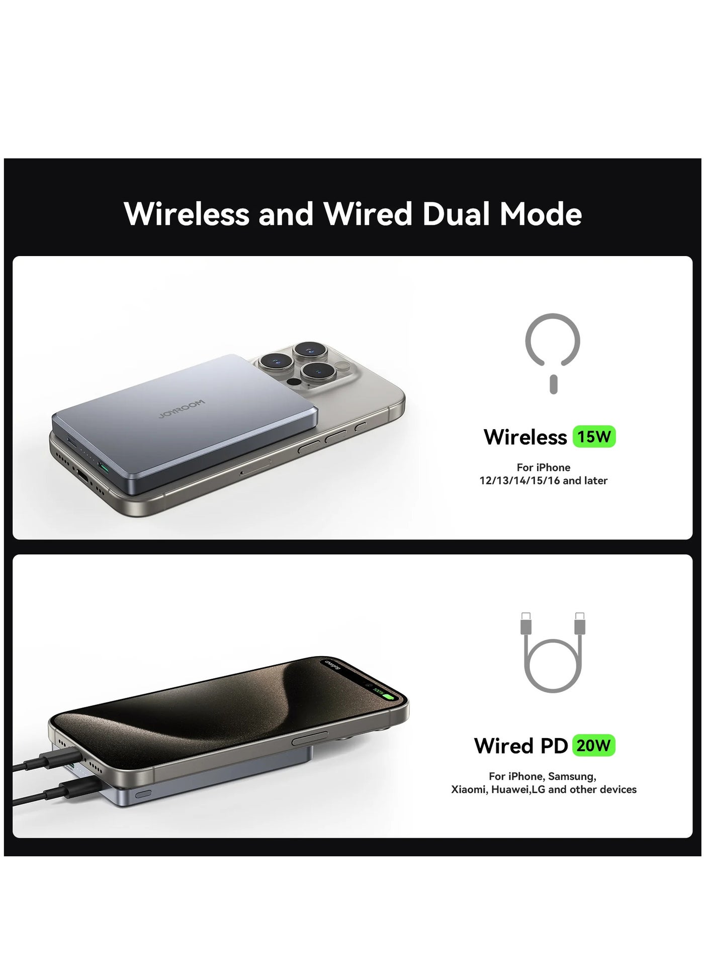 10000 mAh JR-PBM08 Pro 20W magnetic wireless power bank 10000mAh GRAY