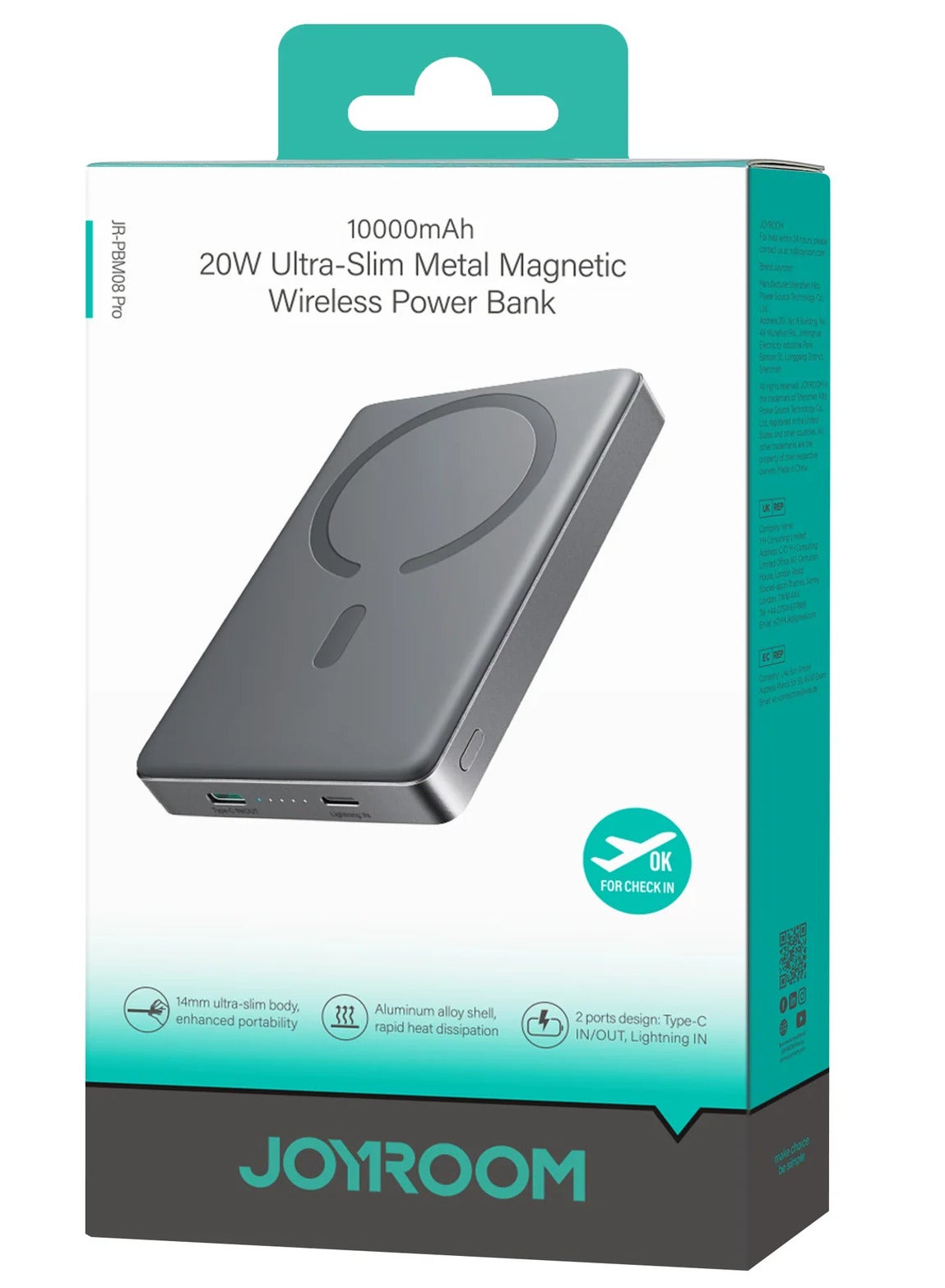 10000 mAh JR-PBM08 Pro 20W magnetic wireless power bank 10000mAh GRAY