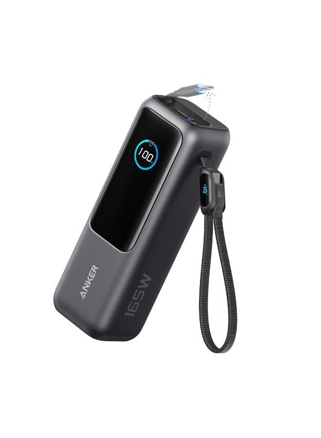 25000 mAh 25000 mAh Power Bank, 165W Ultra-Fast Portable Charger For Dual Laptops, Fast Charging Battery Pack With Built-In And Retractable Cables, For iPhone 16/15 Series, Samsung, And More Black